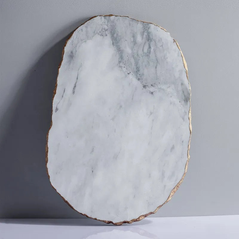 Multifunctional Natural Marble Stone Food Plate Irregular Gold Edge Display Plate Cheese Board Sushi Mat Phnom Penh Dinner Plate