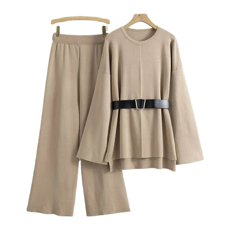 Wholesale Autumn and Winter Knitted 2 Piece Women Two Piece Set Pullover Sweater Pants Set Women's Sweater Suit