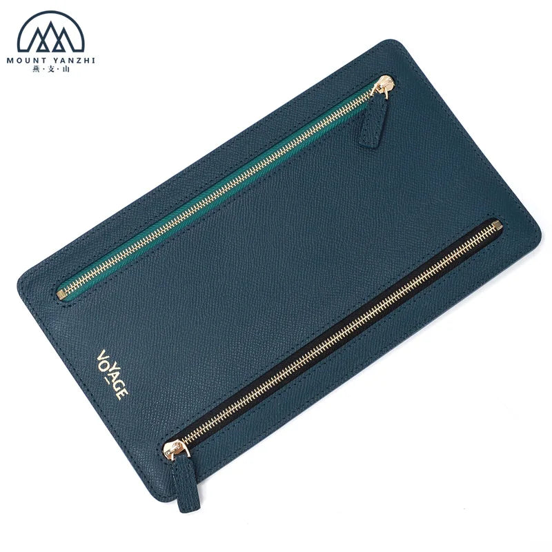 Minimalist Slim Genuine Full Grain Leather Travel Wallet Zipper Waterproof Nylon RFID Blocking Unisex Long Clutch Saffanio