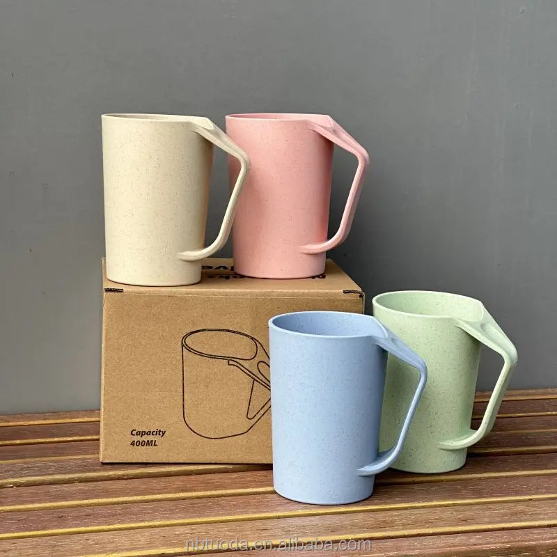 Factory Wholesale Durable Eco Friendly Plastic Mugs Wheat Straw PP Plastic Coffee Mug for Travel