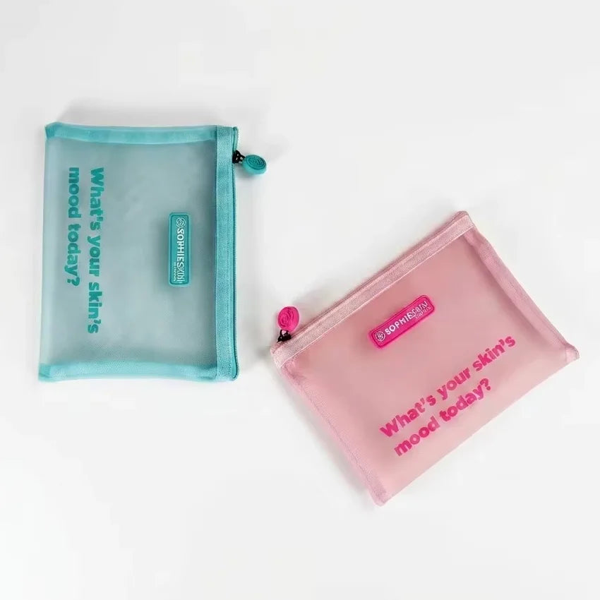 Travel Cosmetic Organizer Bag Clear Net Mesh Zipper Pouch Portable Makeup Storage Bag