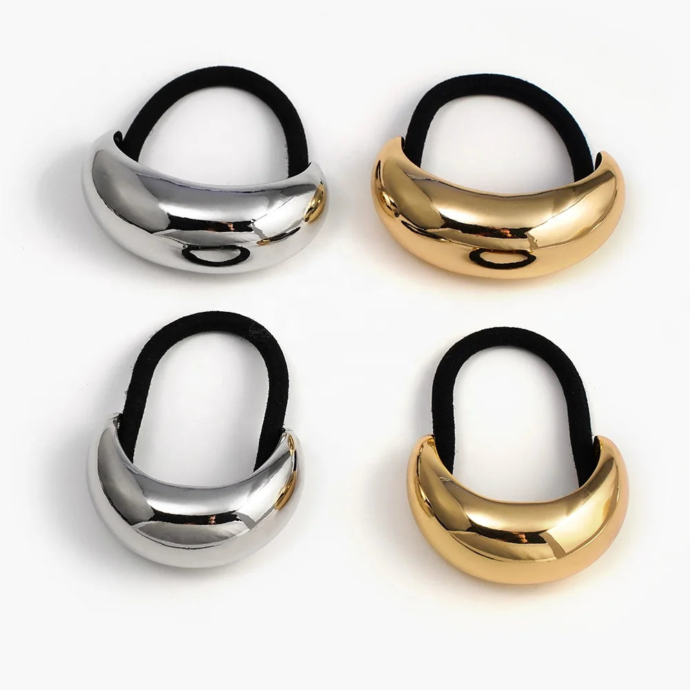Simple High-quality Glossy Surface Rubber Band Head Rope Metal Hair Ties Hair Accessories Metal Pony Cuffs Hair Rope for Women