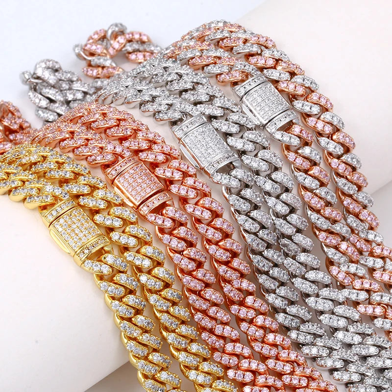 Fashion Hip Hop Jewelry 8mm Gold Plated Brass 1 Row 5A CZ Diamond Miami Cuban Link Chain Necklace for Men Women