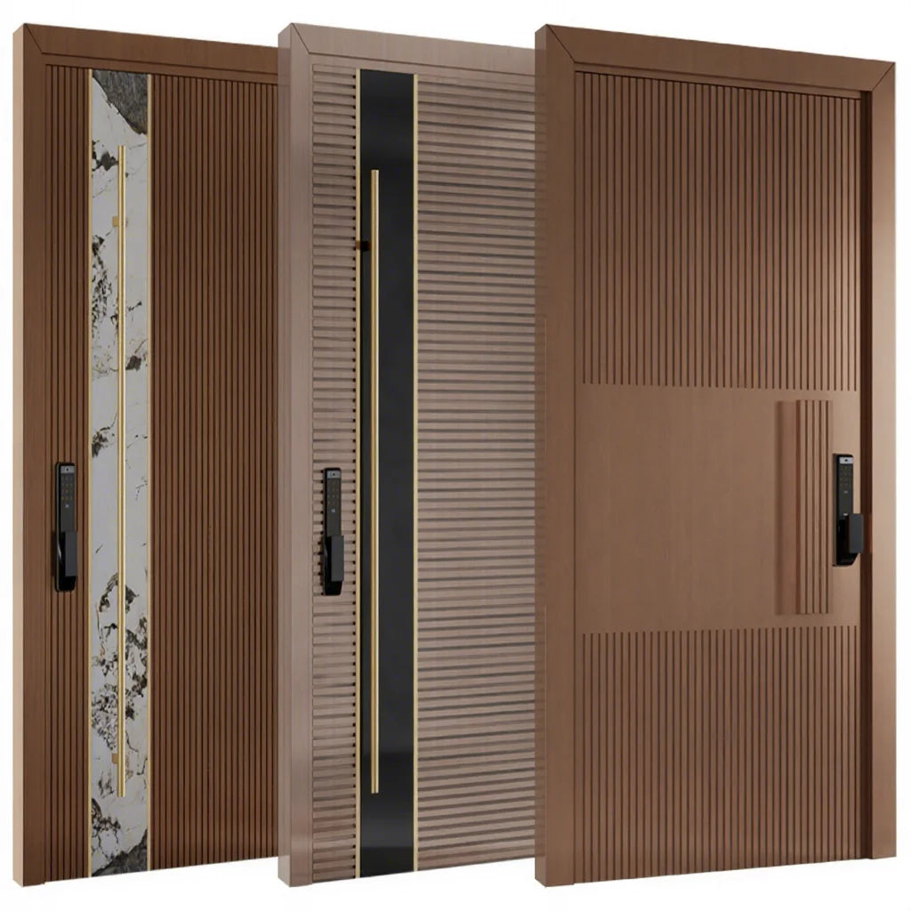 CE FSC Certificate Grill Design Grooving Solid Core Wooden Front Entrance Doors Big Wood Front Door Main Entrance Wood Door