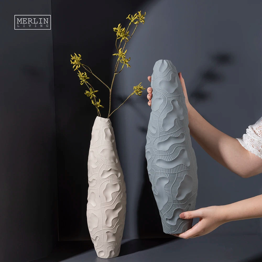 Merlin Living Modern Nordic Irregular Matte Luxury Handicraft Texture Art Home Decor With Ceramic Flower Vase