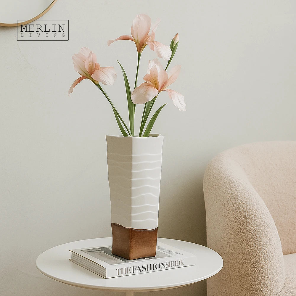 Merlin Living Luxury Flower Vase Set White Decorative Modern Flower Vase for Home Decor Ceramic Vase