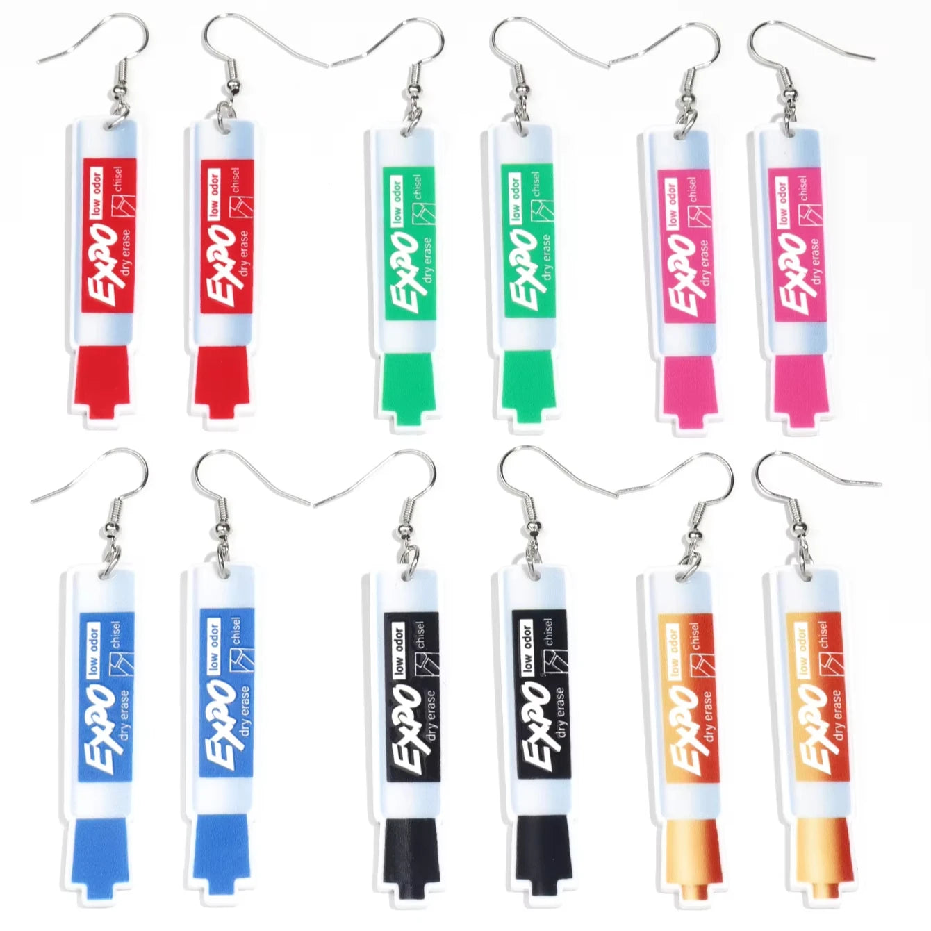 Young People New Fashion Learning Supplies Color Markers Pen Earrings Whiteboard Pen Acrylic Earrings for Women