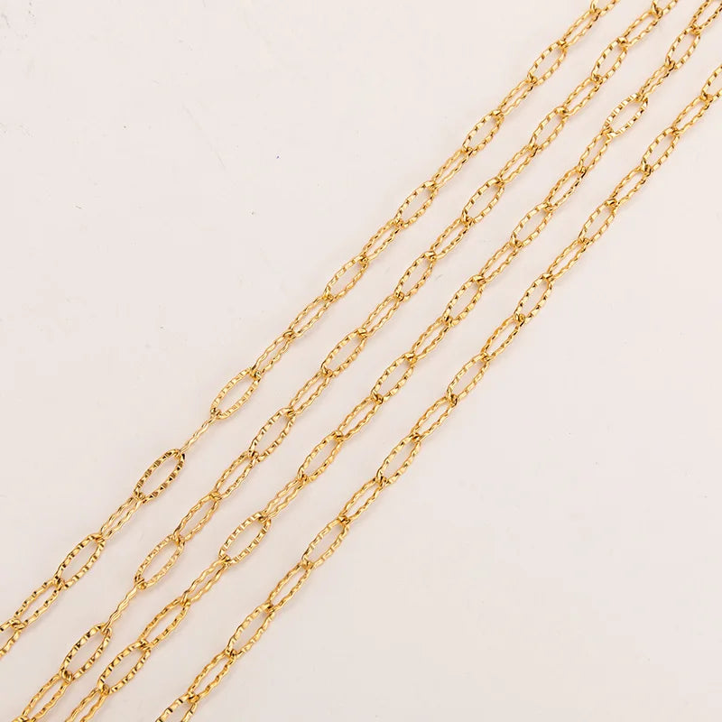 PVD 18k Gold Stainless Steel Oval Pattern Engraved Link Chain for DIY Jewelry