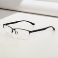 Men's Stainless Steel Square Optical Half Frame Eyeglasses Reading Glasses with Anti Blue Light Blocking