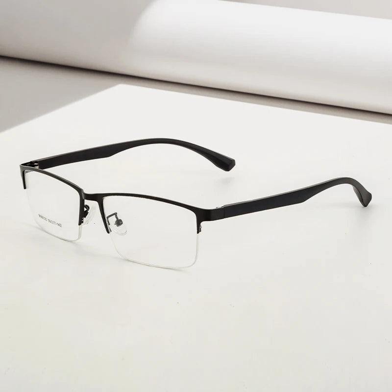 Men's Stainless Steel Square Optical Half Frame Eyeglasses Reading Glasses with Anti Blue Light Blocking