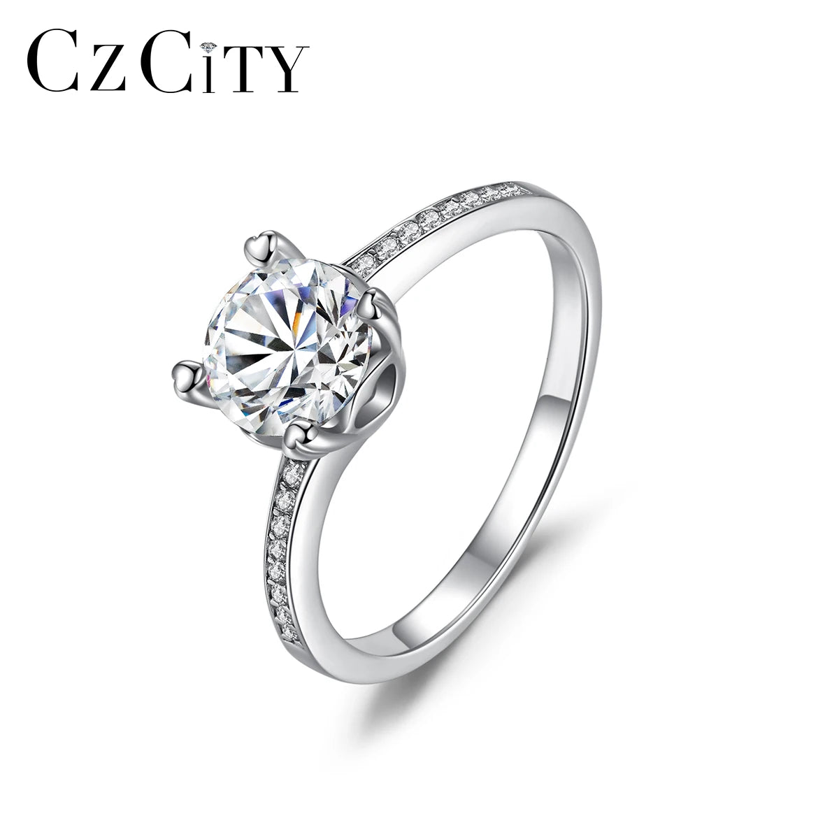 CZCITY Lady Wedding Moissanite 925 Sterling Silver 2026 1Ct Engagement Diamond in Eternity Ring Design