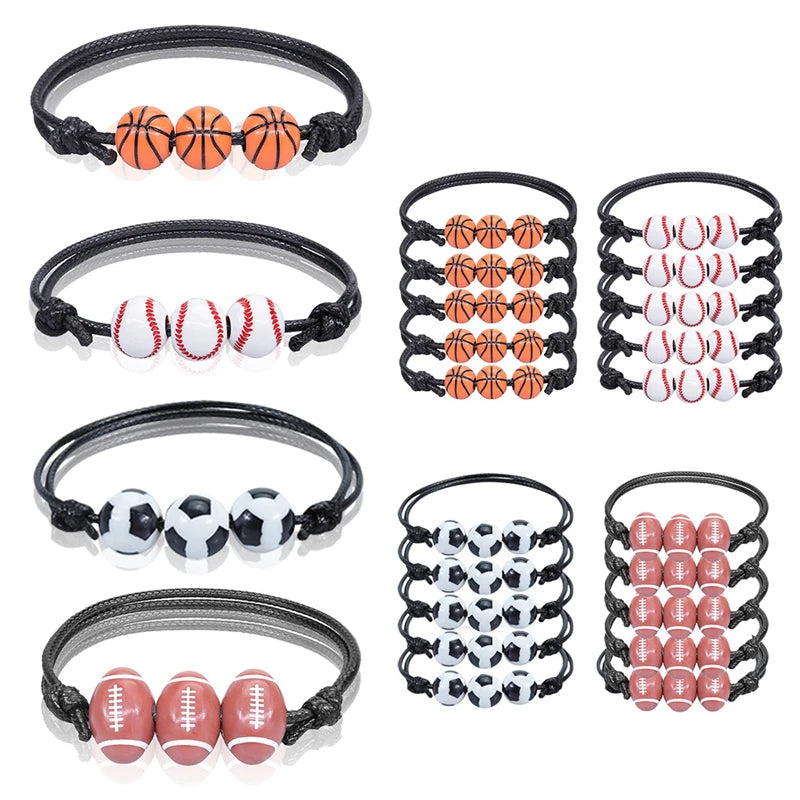 Handmade Friendship Bracelet Sports Ball Beads Fashion Sports Charm Knots for Gifts Weddings-for Baseball Tennis Soccer Players