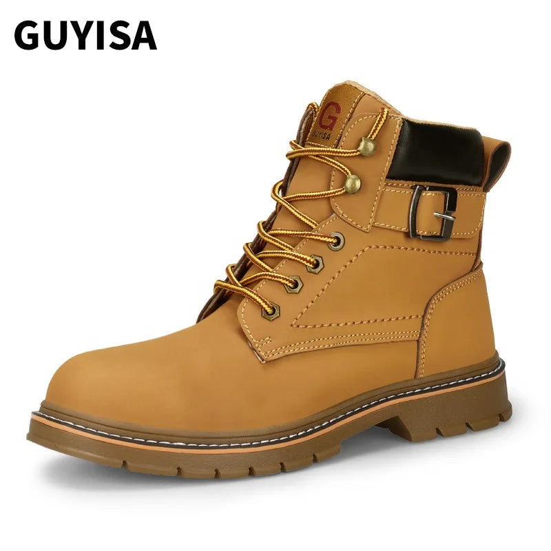 GUYISA Brand New Wear-resistant Autumn/Winter Outdoor Work Boots Comfortable Steel Toe Unisex Brown Safety Boots