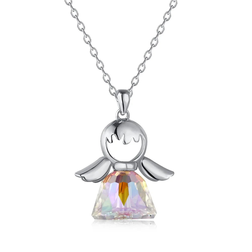 S925 Silver Necklace Women's Korean Edition Crystal Hollow Angel Pendant Necklace Silver Jewelry New Link Fine Jewelry Necklaces