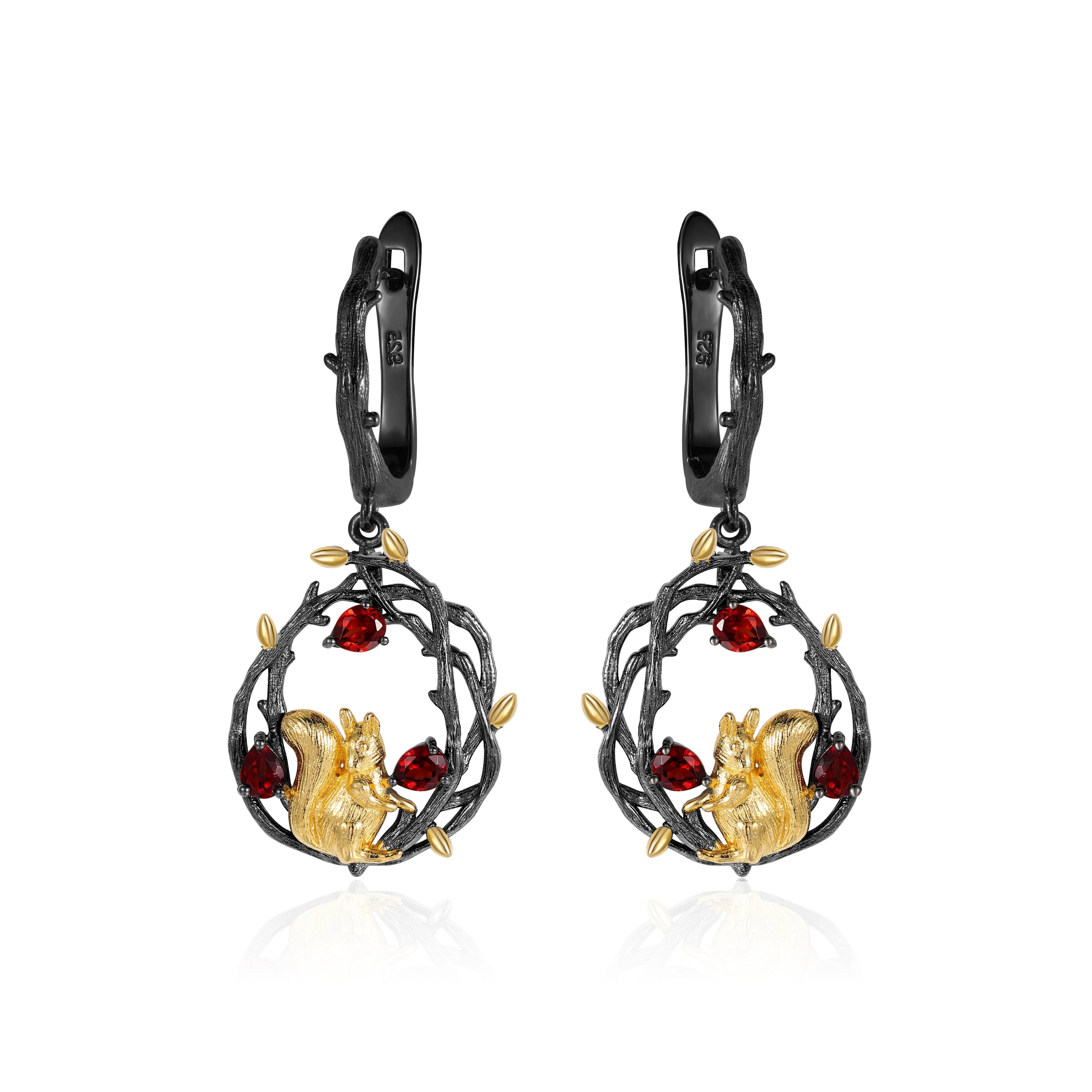 C7874 Abiding Jewelry Factory Wholesale Designer Squirrel New Design Dangle Pendant Natural Red Garnet Earrings
