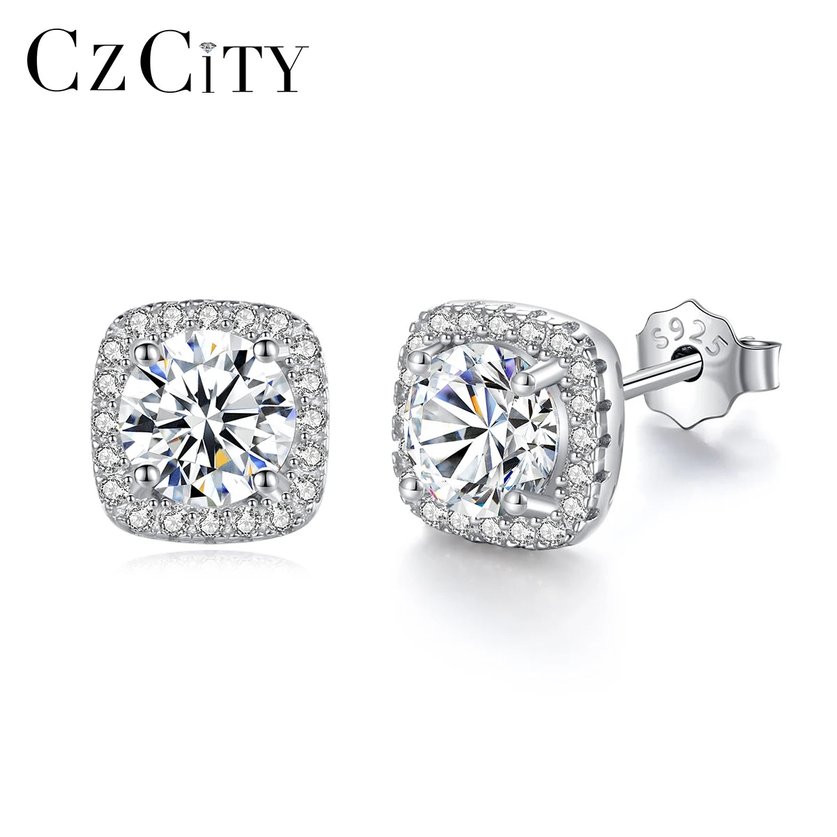 CZCITY 925 Silver Sterling 2022 Trendy Diamond Stud Moissanite Jewelry Woman Earrings for Girl Lady Earing