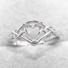 Semi Mount 6*6mm Sterling Silver Ring Heart Shape Empty Frame Blank Support Claw Setting S925 Base Without Center for DIY Inlay