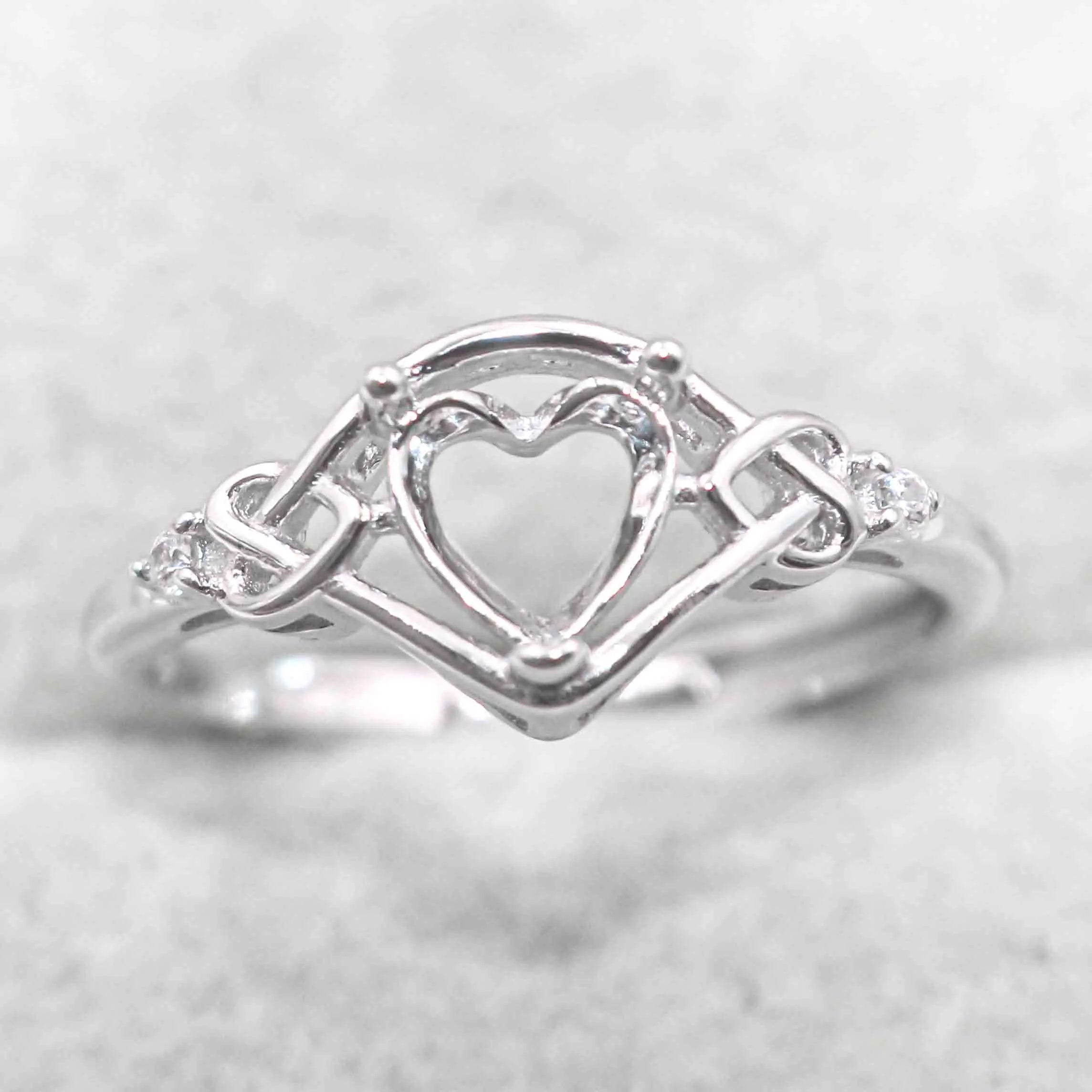 Semi Mount 6*6mm Sterling Silver Ring Heart Shape Empty Frame Blank Support Claw Setting S925 Base Without Center for DIY Inlay