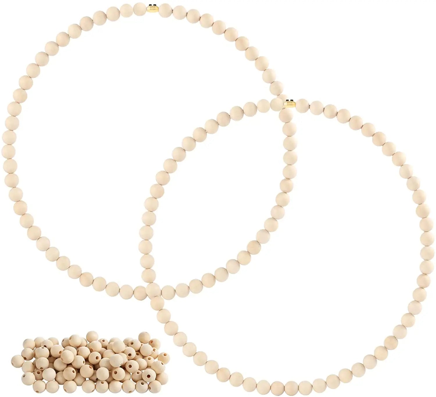 Tailai 12 Inch Metal Floral Hoop Ring with Wooden Beads for DIY Home Wall Front Door Decor and Wall Hanging.