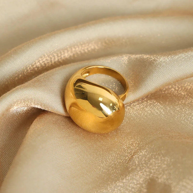 Fashion Tarnish Free Jewelry Smooth Geometric Chunky Water Drop Ring Minimalist Waterproof 18k Gold Plated Stainless Steel Ring