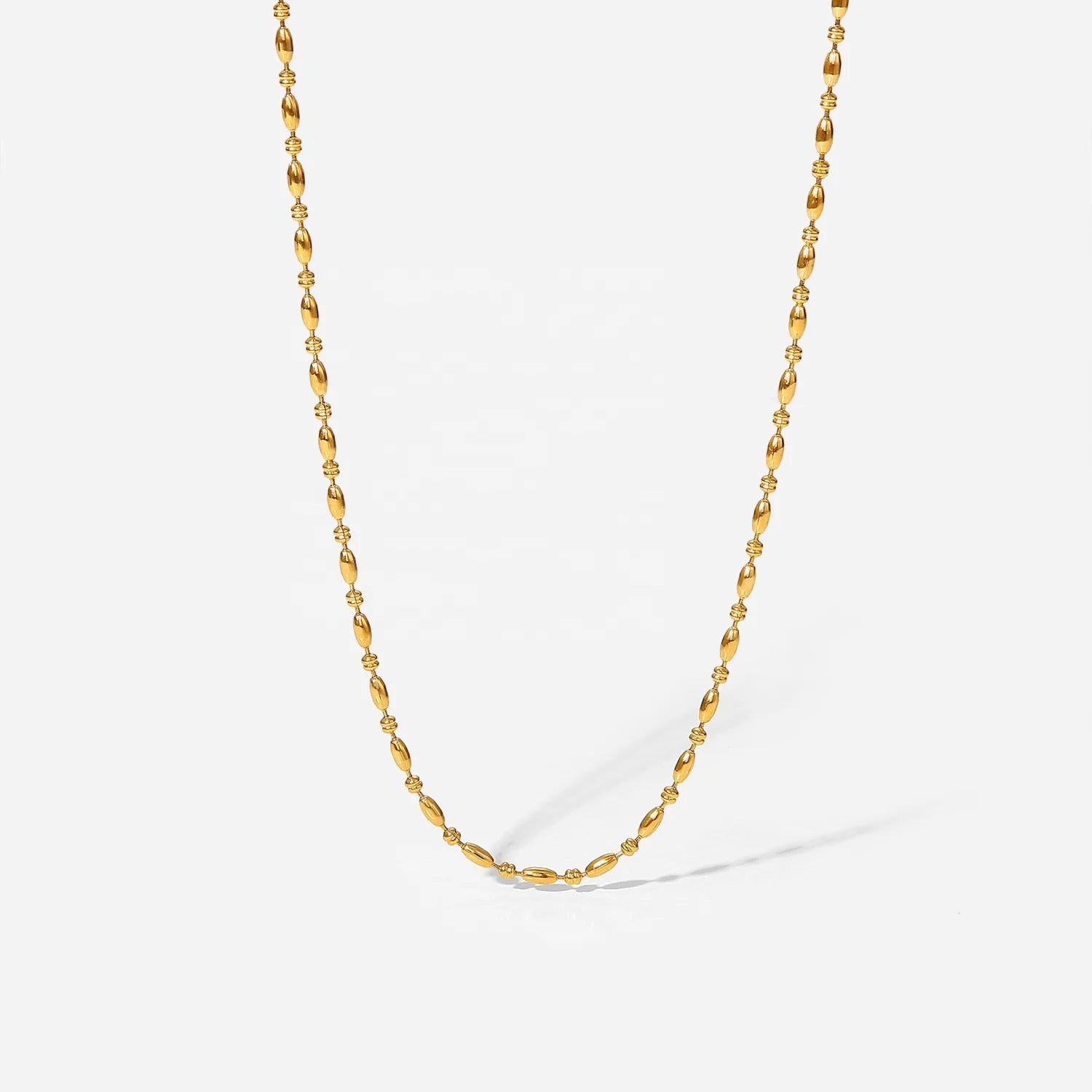 Geometric Round Bead Chain Choker Wedding Stainless Steel Oval Round Bead Chain Necklace