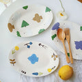 Japanese Three-dimensional Hand-painted Relief Ceramic Plate Flower Bird Breakfast Dessert Oval Plate