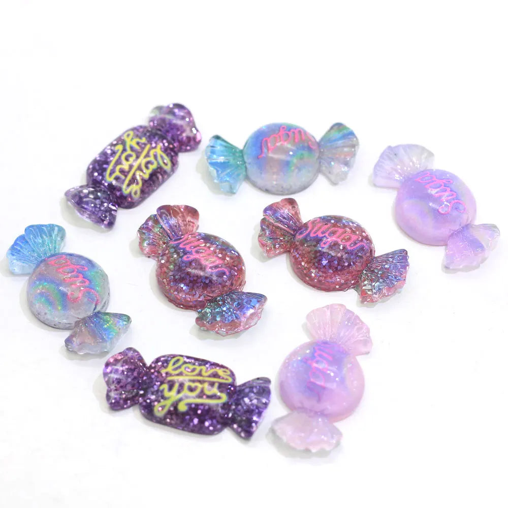 Bulk 100Pcs Resin Wrapped Cabdy Cabochons Fancy Love Wrapped Candy Slime Charms Flatback Flat Back Glitter Candy Cabs