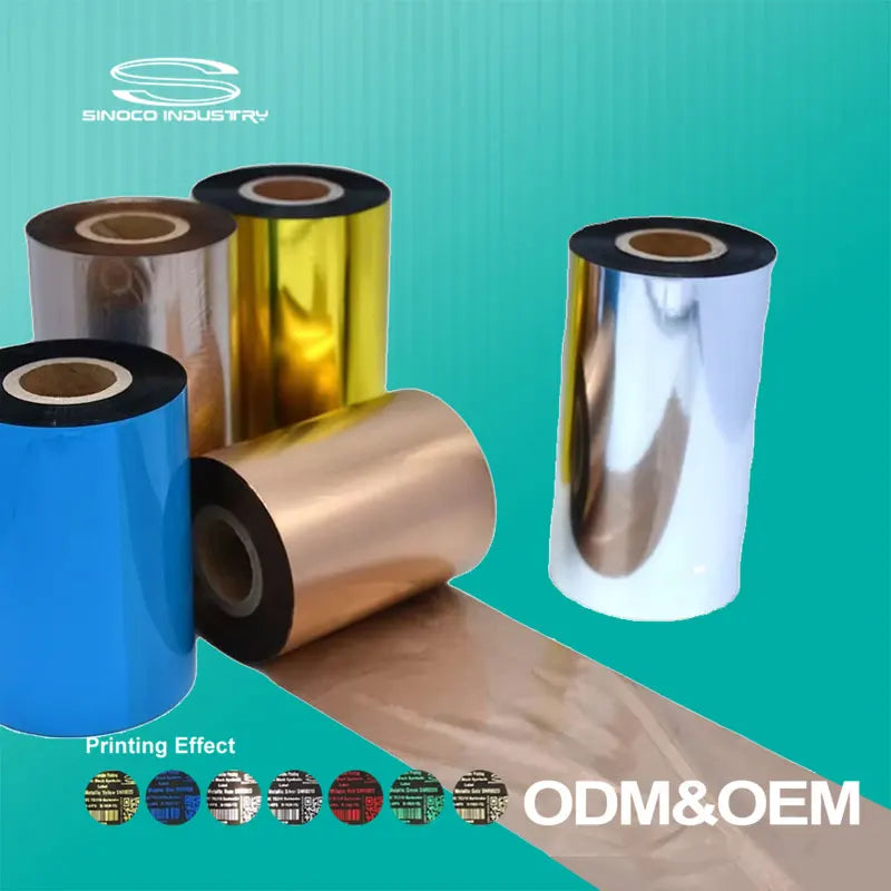 Customized Sizes Multiple Shiny Colors Foil Thermal Transfer Ribbon Sample Compatible with Label Printers for Gift Packaging