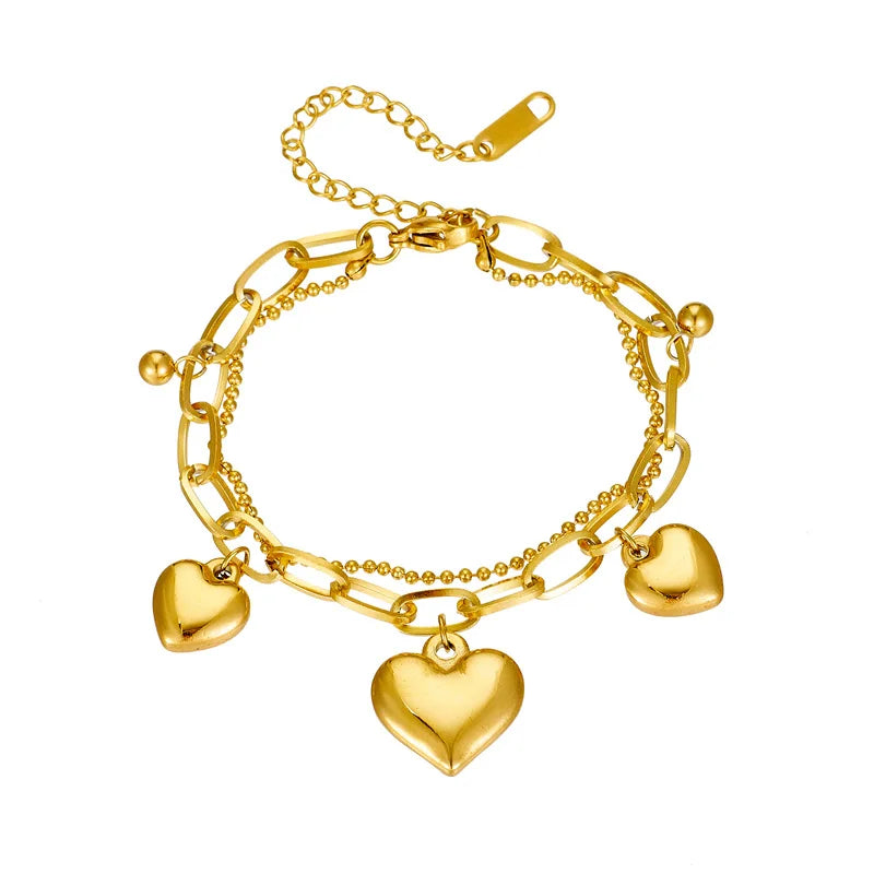 China Factory Waterproof Pvd Gold Plating Heart-Shaped Custom LOGO Blank Bracelet & Bangle Elegant & Stylish Accessory for Women