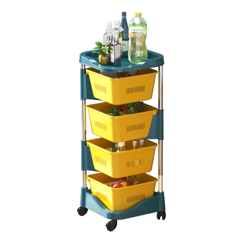 Plastic Rotating Floor-Standing Fruit and Vegetable Storage Racks Eco-Friendly Multifunction Design for Kitchen Use