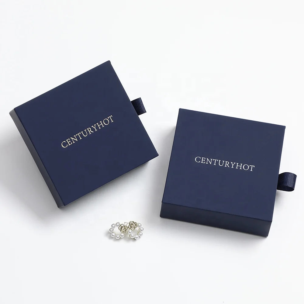 PUPPYSEW Custom  Navy Blue Jewelry Cardboard Box Kraft Paper Packing Box  Drawer Package Boxes With Logo Custom
