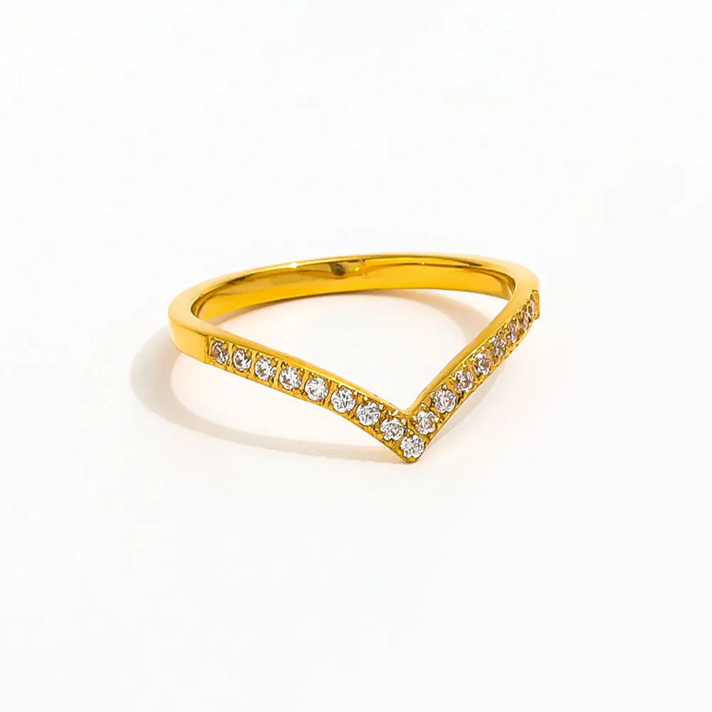 High End 18K Gold Plated Individuality Dainty Zirconia Half Pave Arrow Ring Stainless Steel Trendy Simple Gold Plated Jewelry