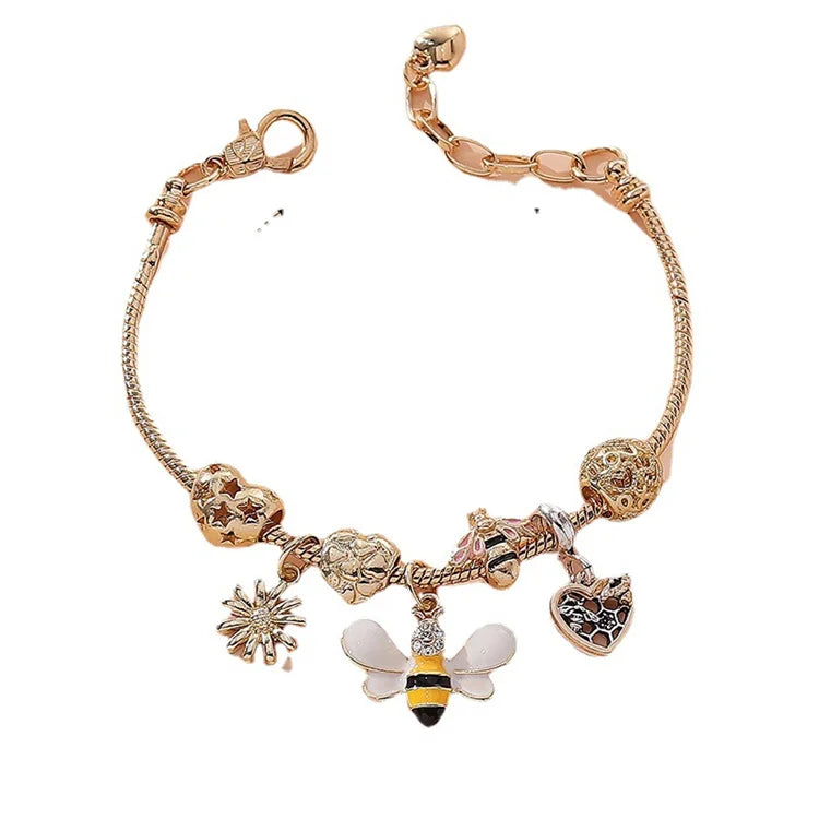 Wholesale New No Fade Women Diy Handmade Beaded Charm Bracelet Flower Heart Bee Pendants Bracelets