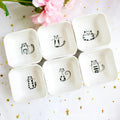 SOLHUI Super Cute Square Shape Cat Ceramic Sushi Soy Dipping Bowl/Appetizer Plates/Serving Dish for Kitchen Home