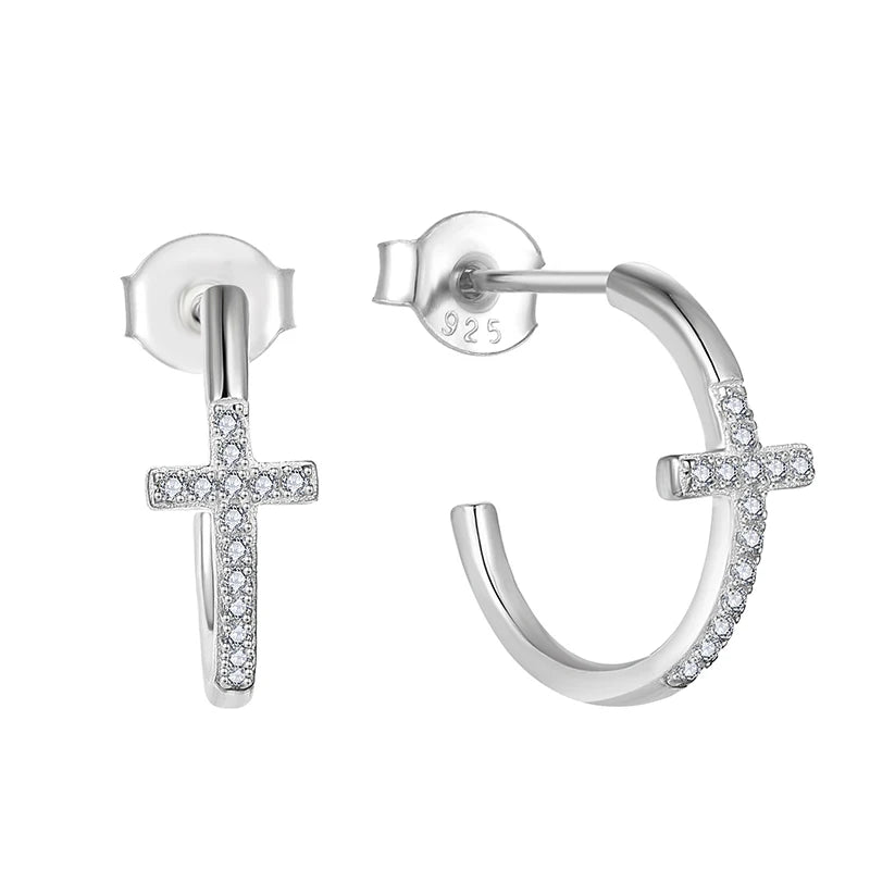 Cross Shape S925 Sterling Silver Stud Earrings Cubic Zirconia 925 Sterling Silver Womens Earrings for Girls