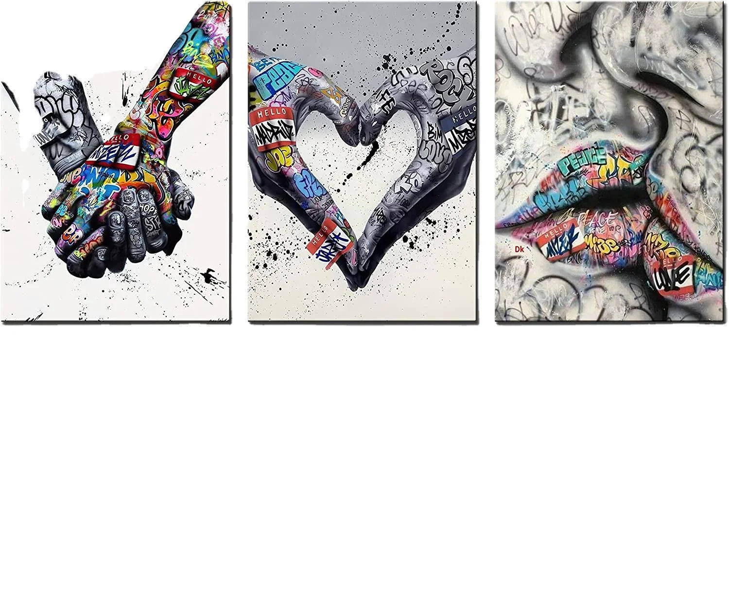 Banksy Fist Inspirational Fingers Pictures Classic Street Art Paintings Colorful Graffiti Wall Art 3 Pieces Poster and Prints