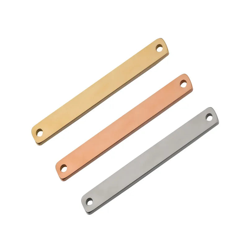 Custom Engraved Steel Metal Tags Gold bar Charm with Two Holes for Bracelets or Necklaces