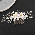 LUOXIN Elegant Opal Crystal Wedding Hairr Accessories Rhinestone Pearls Ceramic Flower Bridal Hair Comb
