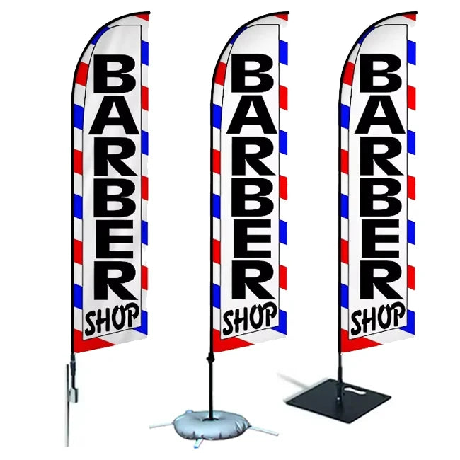 48h Fast Delivery Feather Flag Banner 100%Polyester Double-Side Screen Print Advertising Barber Shop Swooper Feather Flag Custom