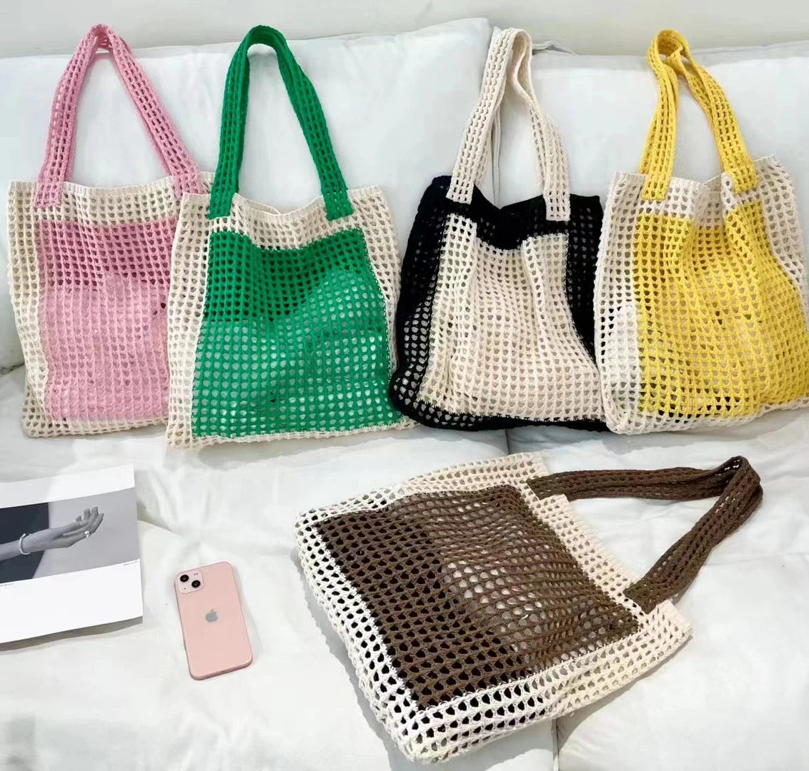 Vintage Style Crochet Designer Handbag Embroidery Spring Vintage Woolen Knitting Bag Portable Hollow Yarn Bag