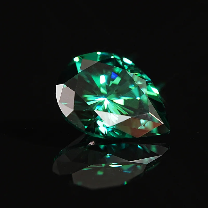 SICGEM Factory Price 5x8mm 1ct Brilliant Cutting Pear Shape Green Synthetic Moissanite Loose Gemstones for Jewelry Rings