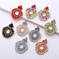 Ins New Arrivals Gold Plated Geometric Multicolor Rhinestone Statement Earrings Colorful Crystal Flower Drop Earrings for Party