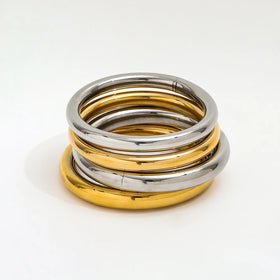Fenny 18K PVD Gold Plated Wholesale No Fade Simple Fashion Thick 10mm&8mm Hollow Bangle Stainless Steel Bracelet for Women