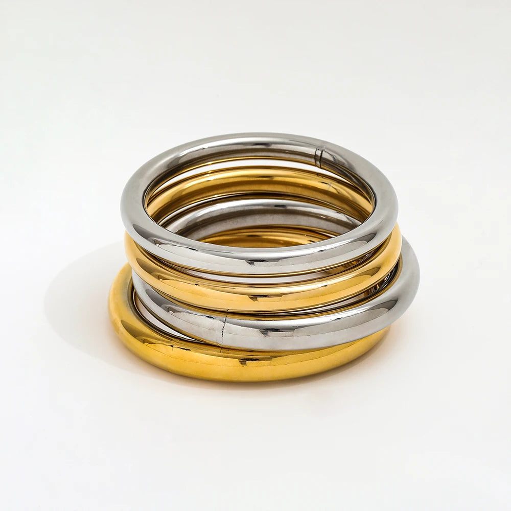 Fenny 18K PVD Gold Plated Wholesale No Fade Simple Fashion Thick 10mm&8mm Hollow Bangle Stainless Steel Bracelet for Women