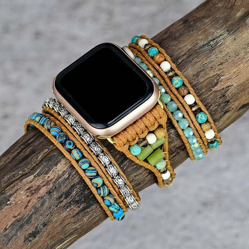 Popular Removable Jewelry 5-Layer Soft Lightweight Comfortable Bracelet Smart Watch Strap Handmade Natural Multi Stone Crystals