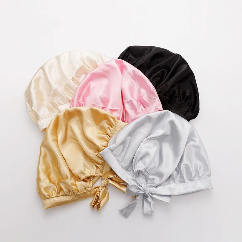RTS Breathable & Adjustable Sleep Imitate Silk Bonnet Silk Bonnet for Sleeping