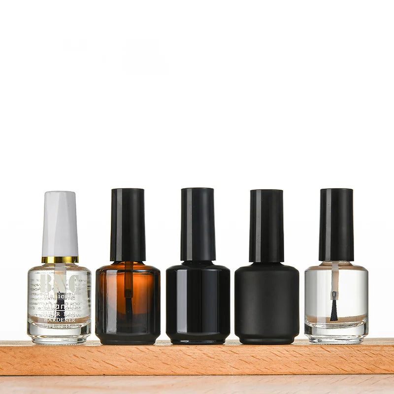 Wholesale Empty Gel Glass Nail Polish Bottle with Brush Black Screen Printing Surface for Nail Polish Oil