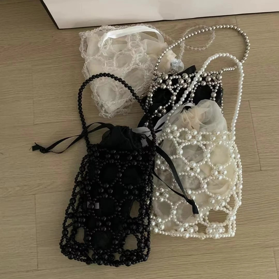 Guangzhou Auyan New Hand-woven Bag Carrying Niche Hollowed Pearl Bag Diy Finished Mobile Phone Underarm Bag