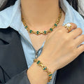 Green Zirconia Inlaid Stainless Steel Chain Jewelry Set Creative 4 Styles Gold Color Waterproof Ornaments