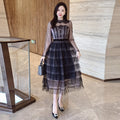Spring/Summer New Women's Light Luxury Fashion Design Women's Long Sleeved Mesh Multi Layered Dress
